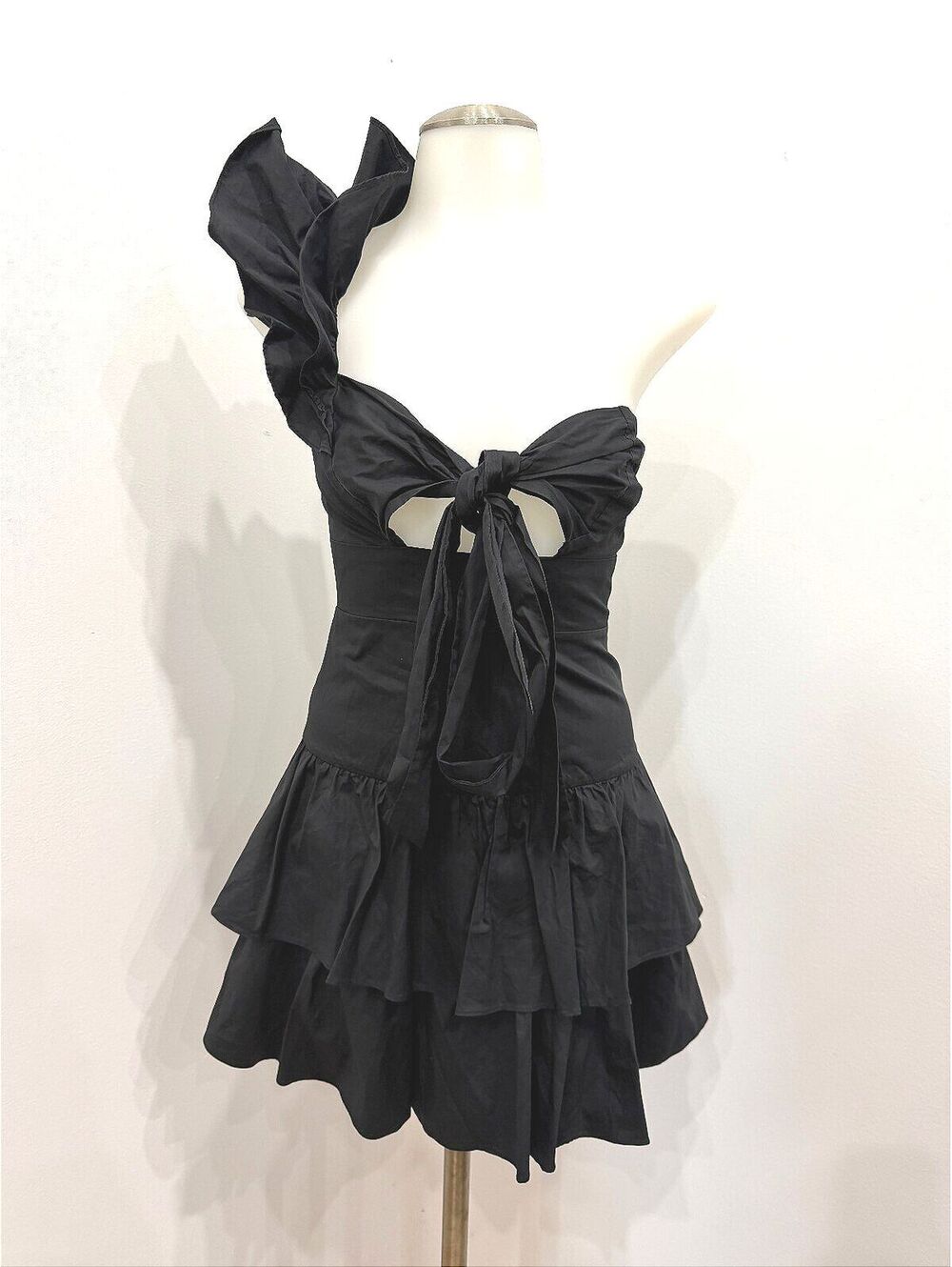 Hello Molly Ruffled Out Black One-Shoulder Ruffle Mini Dress XS 2